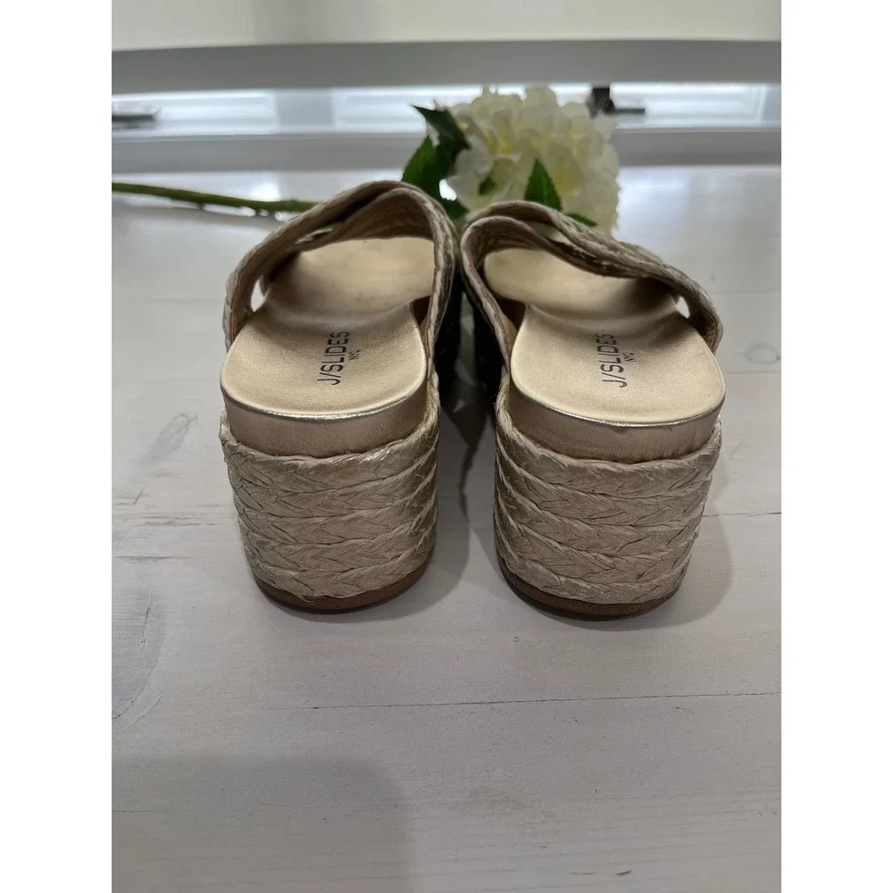 J/Slides NYC Gold Woven Cross Strap Platform Wedge‎ Sandals
